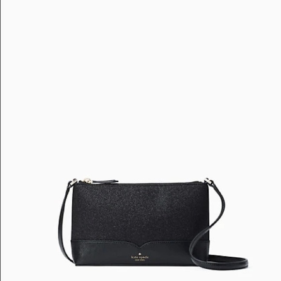 Kate Spade Black Glitter Crossbody Bag Zip Top Evening NWT - Picture 7 of 7